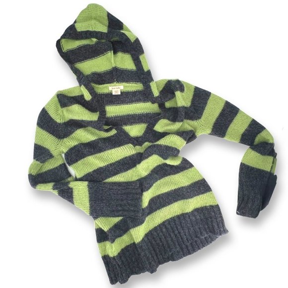 Lock Rocks Sweaters - [[ LOVE ROCKS ]] Hood to Deep V Soft Striped Sweater in Lime & Charcoal: EUC: LG